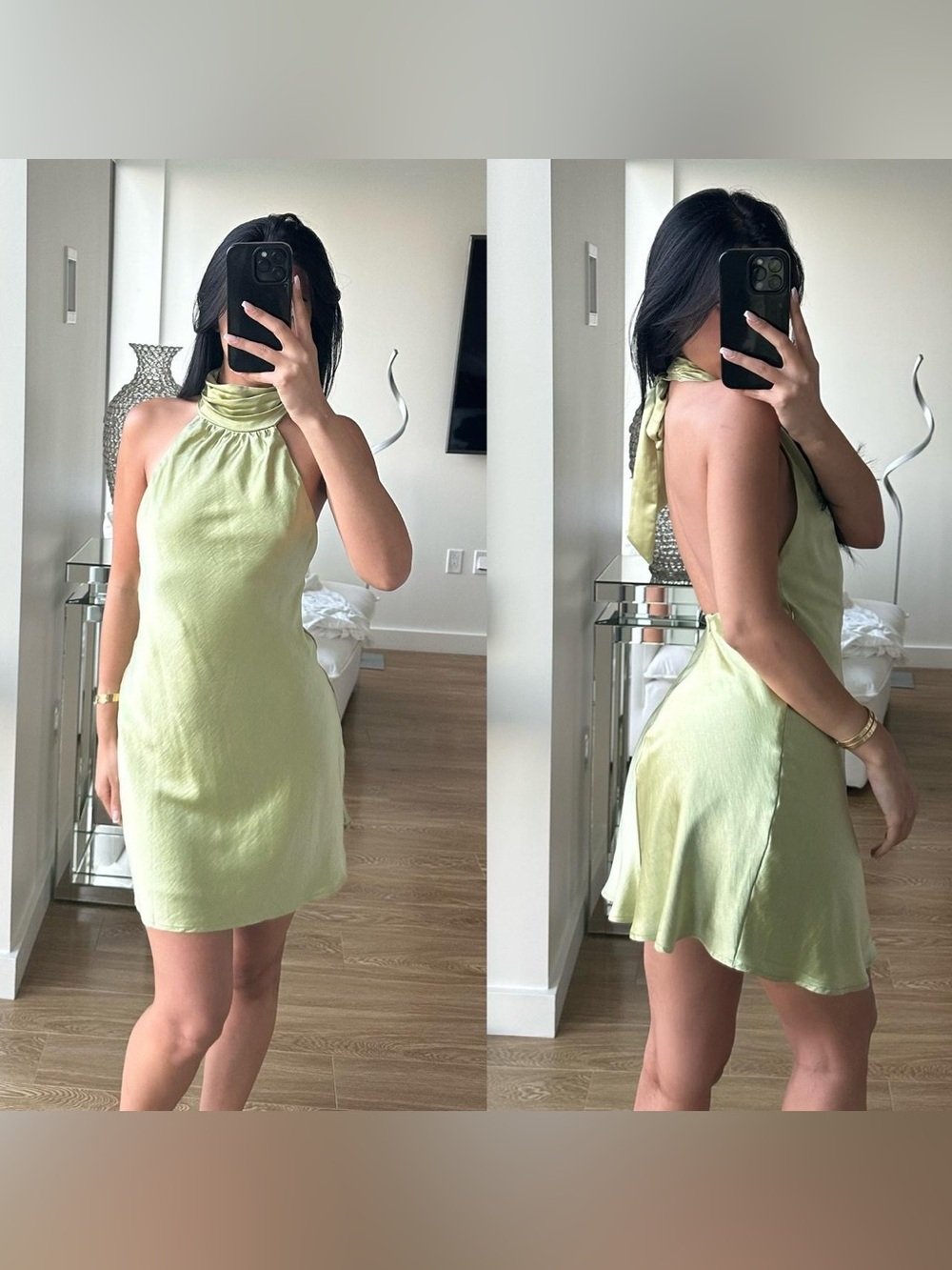 Halter Mini Dress in Light Green